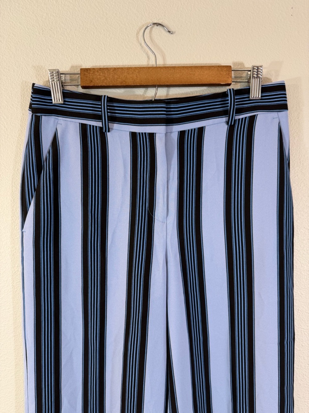 Loft Blue Stripe Wide Leg Pants Size 4T 4 Tall/Long Flat Front Trouser Casual - Picture 2 of 9